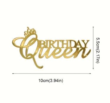 Топпер для торта без ніжки Birthday Queen дзеркальний пластик (5,5х10см) золото