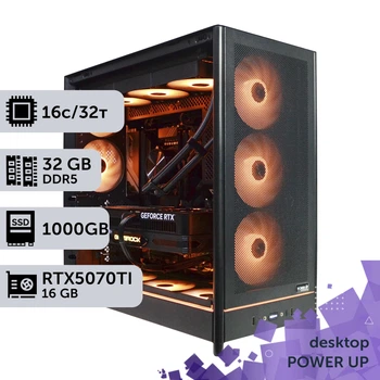 Рабочая станция PowerUp Desktop #769 Ryzen 9 9950x/32 GB/SSD 1TB/GeForce RTX 5070Ti 16GB для 3D моделирования видеомонтажа рендеринга для инженеров и архитекторов