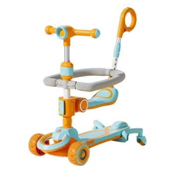 Детский трехколесный самокат CITY LINE Baby Care 388 4 в 1 с сиденьем и родительской ручкой, Оранжевый