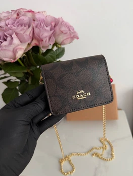 Шкіряний гаманець Crossbody Coach wallet міні сумочка на ланцюжку + подарункове пакування