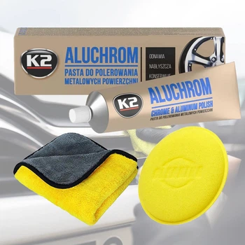 Набор для полирования хромированных и алюминиевых деталей K2 Aluchrom паста аппликатор микрофибра