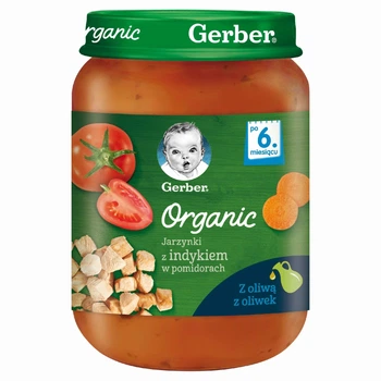 Пюре дитяче Gerber Organic Овочі з індичкою в томатах, 190 г, з 6 місяців