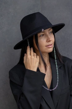 Шляпа федора женская с серебро цепью D.Hats цвет черный