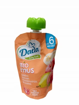 Пюре дитяче Dada Baby Food BIO Яблуко, Банан, Персик і Груша, пауч 100 г, з 6 місяців