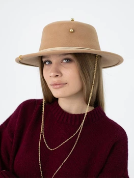 Шляпа шерстяная канотье с цепью D.Hats цвет бежевый
