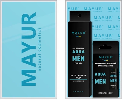 Подарочный мужской набор Mayur Aqua for man Бальзам для губ 5 мл + Парфюмированная вода 8 мл (2200875119243)