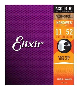 Струни для акустической гитары Elixir 16027 Nanoweb Phosphor Bronze Custom Li 11/52