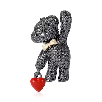 Брошь BROCHE бижутерия Животные Мишка с сердечком чёрная BRBF115278
