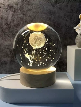 Декоративный 3D ночник хрустальный шар "Высадка космонавта на Луну" для детей с LED-подсветкой 9321