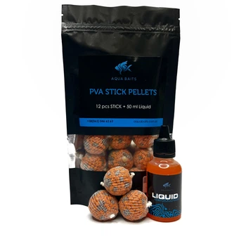 Готові ПВА стіки Aqua baits PVA Stick Pellets 12шт "Кукурудза-Тигровий горіх" 4 мм + 50 мл ліквіду