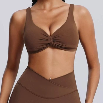 Жіночий спортивний топ Mocha Twist з ефектом вузла, коричневий, S