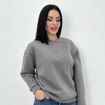 Тепла однотонна жіноча кофта батник на флісі базова прямого крою з тринитки 46-48, Сірий