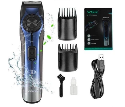 Мужской аккумуляторный триммер VGR V-080 с регулировкой длины на корпусе для стрижки волос, бороды 5 Вт Синий