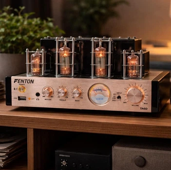 Ламповий підсилювач звуку, гібридний Fenton 50 Вт, Bluetooth, USB, AUX, CD, DVD, два канали, підсвітка