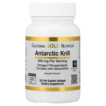 Масло криля 500 мг с астаксантином California GOLD Nutrition Antarctic Krill with Astaxanthin 30 капсул