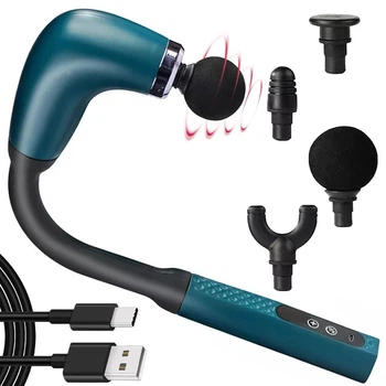 Перкуссионный массажер для тела + 4 насадки, от USB, Зеленый