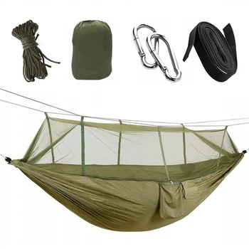 Подвесной гамак HAMMOCK NET с москитной сеткой 260х130 см на 200 кг зеленый туристический для кемпинга походов отдыха на природе рыбалки