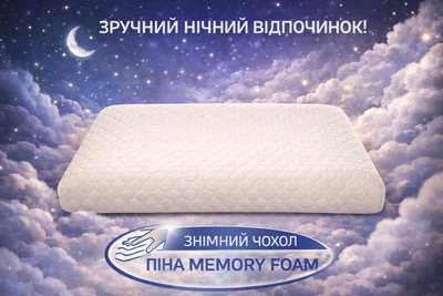 Большая удобная подушка ортопедическая 60*40*11 см с эффектом памяти, мемори, с наволочкой на змейке.