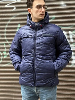 Зимова чоловіча куртка Tommy Hilfiger теплий пуховик з капішоном Розмір XL Темно-синього кольору