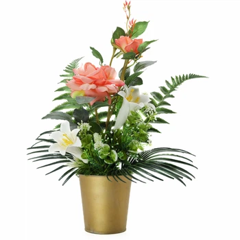 Композиция GALA DECOR из искусственных лилий и роз в золотистом кашпо 30*45 см КЗ-3045