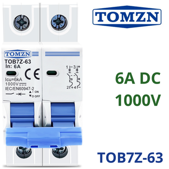 Автоматичний вимикач постійного струму 6А двополюсний TOMZN TOB7Z-63 6A 2P DC MCB 1000 V