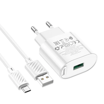 Мережевий Зарядний Пристрій Hoco C109A 1USB QC 18W+USB to Micro Бiлий