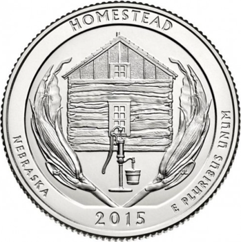 Монета 25 центів (квотер) США 2015 S UNC "Національний парк - Національний монумент Гомстед". Homestead National Monument of America (quarter)