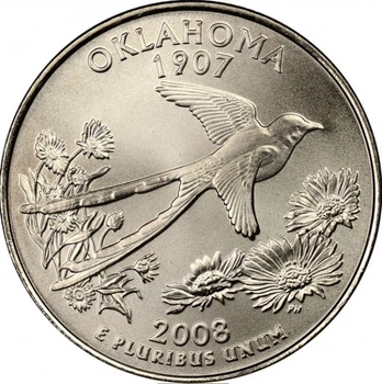 Монета 25 центів (квотер) США 2008 P BU "Штати і території - Оклахома". Oklahoma State (quarter)