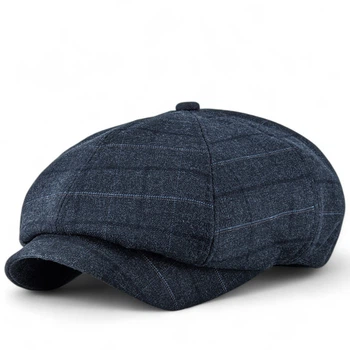 Кепка восьмиклинка хулиганка NewsBoy cap шерстяная в клетку VladAltex 61 Темно-синий 6329-26