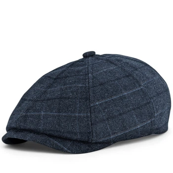 Кепка восьмиклинка хулиганка NewsBoy cap шерстяная в клетку VladAltex 52 Темно-синий 6329-26