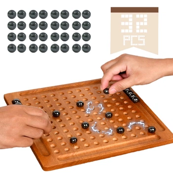 Настільна гра Магнітні шахи бій Magnetic Chess Battle дерев’яна логічна розвиваюча для дітей, дорослих, компанії преміум якості 32 магніти дошка темного кольору з лунками