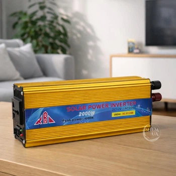 Инвертор 12В-220В 2000 Вт Power Inverter, автомобильный преобразователь напряжения с вентилятором охлаждения для ноутбуков, освещения, зарядных устройств, аудио- и видеотехники Золотистый, PVGD-2000-Gold