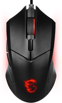Мышь MSI Clutch GM08, черный, USB, оптическая (сенсор PAW-3519), 200 / 400 / 800 / 1600 / 3200 / 4200 dpi, 6 кнопок, красная LED