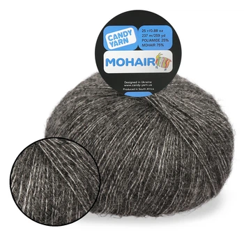 Candy-Yarn Mohair 75%, Серый меланж №28 - тонкая мохеровая пряжа с полиамидом 25 г / 237 м, для ажурных узоров, свитеров, шалей и кардиганов