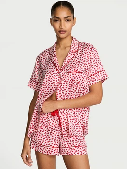 Піжама Сатинова (сорочка + шорти) Victoria's Secret Signature Satin Short Pajama Set S Білий (27161457)