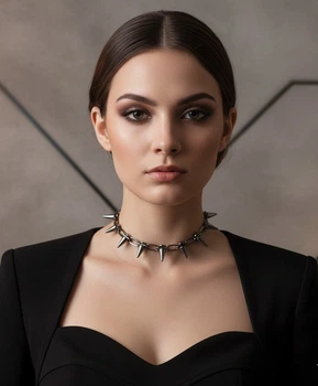 Жіночий чокер ланцюжок з шипами Honey Fashion Accessories темно-сірий (12-362)