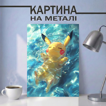 Аниме картина на металле 21х30 (А4) Покемон (Pokemon) — с покемоном Пикачу, уникальный подарок