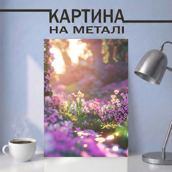 Картина на металле 21х30 (А4) Minecraft — с цветущим пейзажем майнкрафт, уникальный подарок
