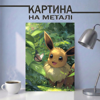 Аниме картина на металле 21х30 (А4) Покемон (Pokemon) — с покемоном Иви, уникальный подарок