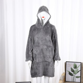 Толстовка-плед з капюшоном і великою кишенею 80*100 см HUGGLE HOODIE штучне хутро, сіра