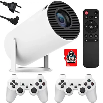 Портативный игровой проектор HY300 PRO с 2 джойстиками, пультом, Wi-Fi – домашний смарт-проекторт белый.