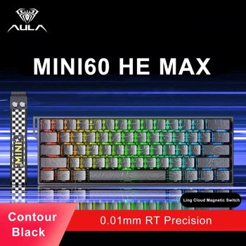 Клавиатура Магнитная AULA MINI 60 MAX HE Black Contour Беспроводная Игровая. 2.4G/Bluetooth/Кабель. Батарея 4000mAh. RGB Подсветка. 8000 Герц/c. Yan Cloud Magnetic Switch