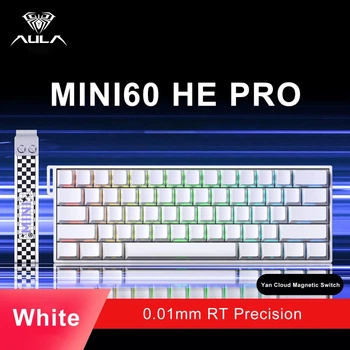 Клавіатура Магнітна AULA MINI 60 PRO HE White Бездротова Ігрова. 2.4G/Bluetooth/Кабель. Батарея 4000mAh. RGB Підсвічування. 8000 Герц/c. Yan Cloud Magnetic Switch