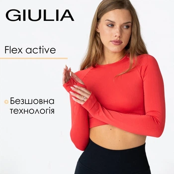 Женский кроп-лонгслив с отверстиями для пальцев Giulia FLEX LONGSLEEVE ACTIVE S/M Red-poppy, спортивный кроп топ