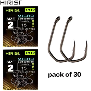 Рыболовные крючки Hirisi X919 30 шт. №2 высокоуглеродистая сталь покрытие PTFE микробородка с ушком
