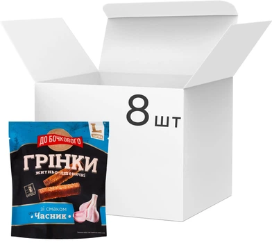 Упаковка грінок житньо-пшеничних ДО БОЧКОВОГО зі смаком часник 120 г х 8 шт (4823127301173)
