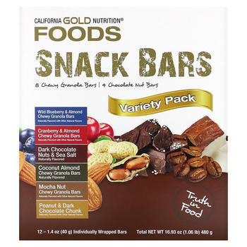 Батончики California GOLD Nutrition, FOODS асорті смаків (12 батончиків по 40 г кожен)