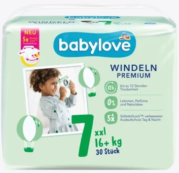 Підгузки Babylove Premium - розмір 7 XXL (16+ кг), 30 шт.
