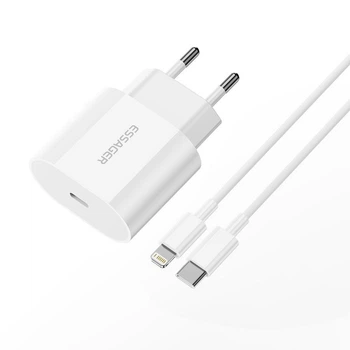 Зарядное устройство ESSAGER Vanjane USB-C PD 20W (with USB-C to Lightning Cable) White (EFJB02-XBL02-T)
