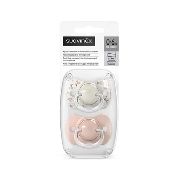 Пустушка силіконова фізіологічна 2 шт Suavinex Birdies 0-6 міс., white/pink